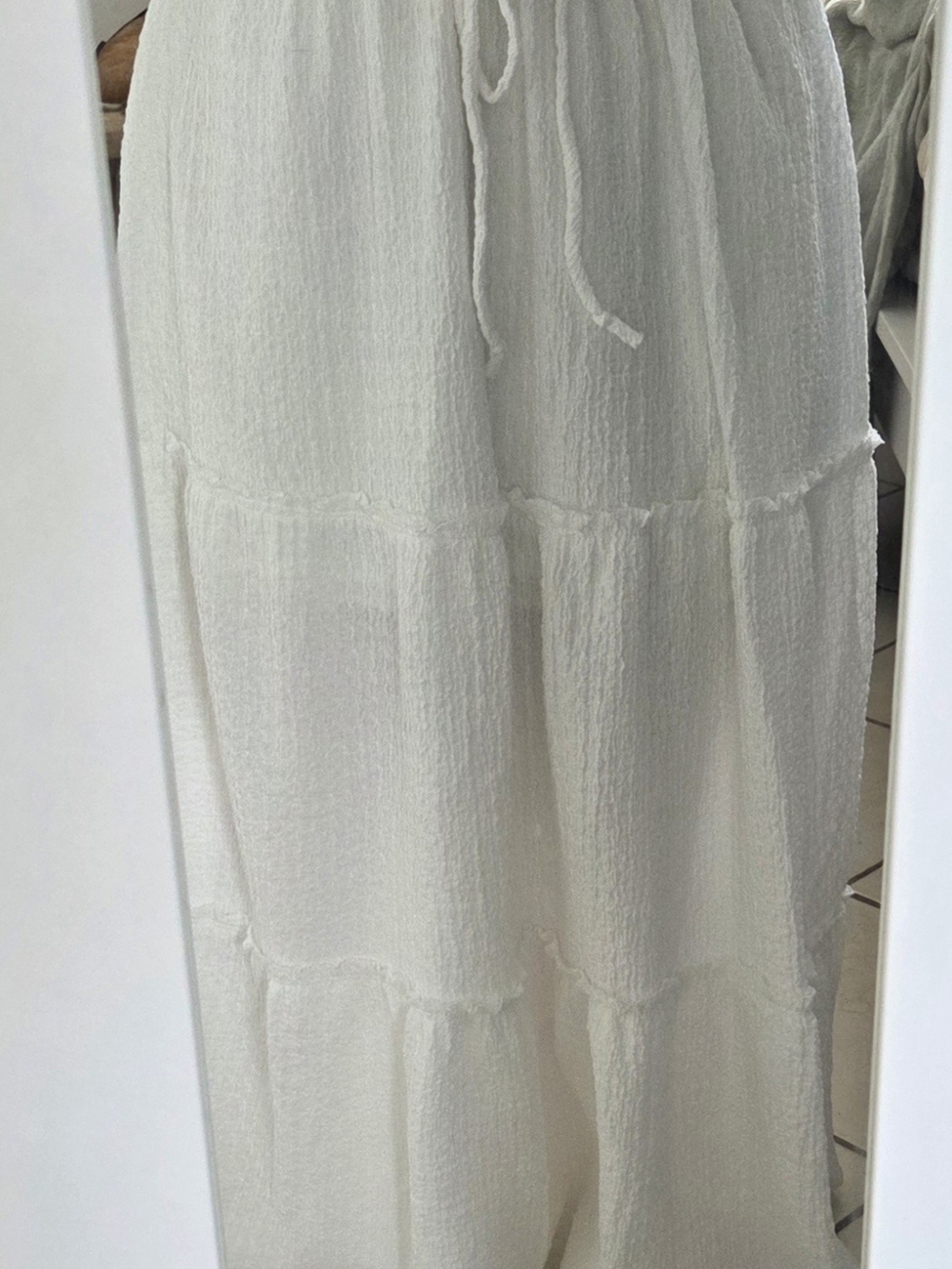 White Tiered Maxi Skirt with Drawstring Waist